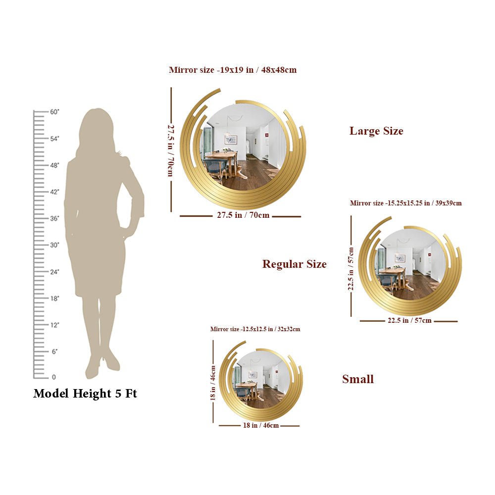 Beautiful Decorative Wooden Wall Mirror Round Shape with Golden Finish Frame - Decor Smart