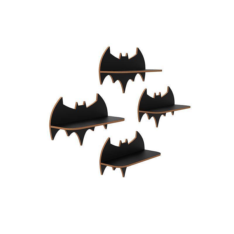 Beautiful Design Batman Shaped Wooden Wall Shelf Set Of Four - Decor Smart