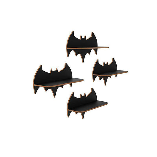 Beautiful Design Batman Shaped Wooden Wall Shelf Set Of Four - Decor Smart