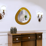 Beautiful Designer Oval Shape Wooden Golden Finish Round Vanity Mirror - Decor Smart