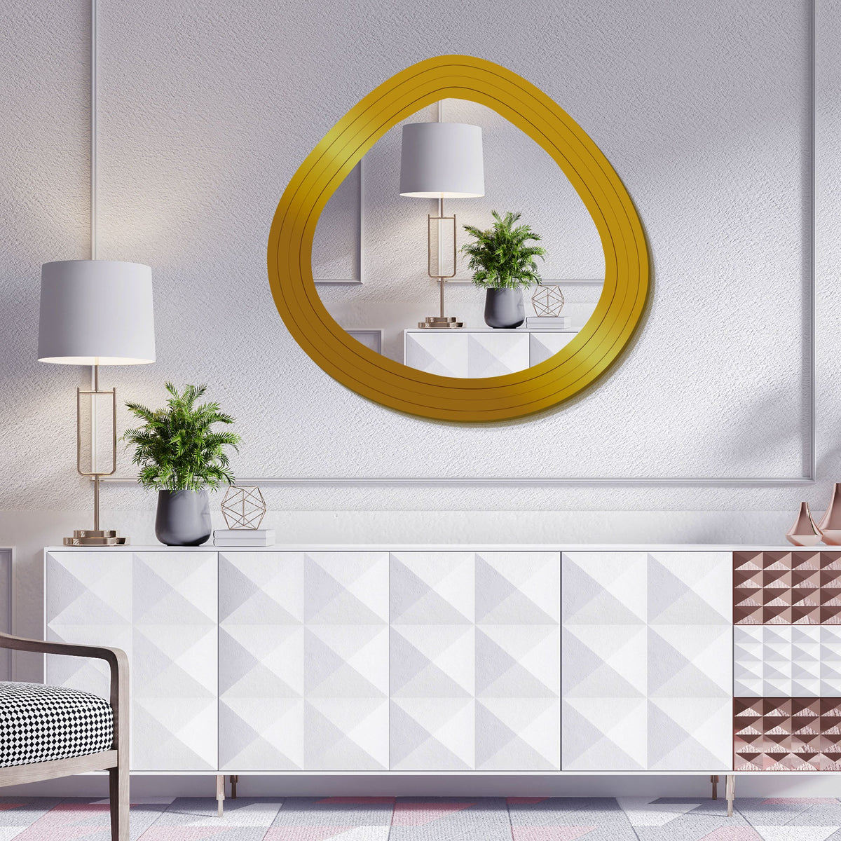 Beautiful Designer Oval Shape Wooden Golden Finish Round Vanity Mirror - Decor Smart