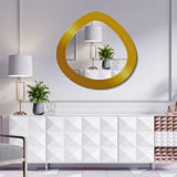 Beautiful Designer Oval Shape Wooden Golden Finish Round Vanity Mirror - Decor Smart