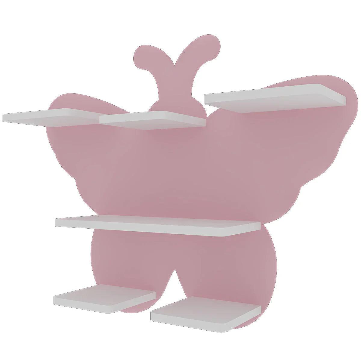 Beautiful Designer Pink Butterfly Wooden Wall Shelf for Kids - Decor Smart