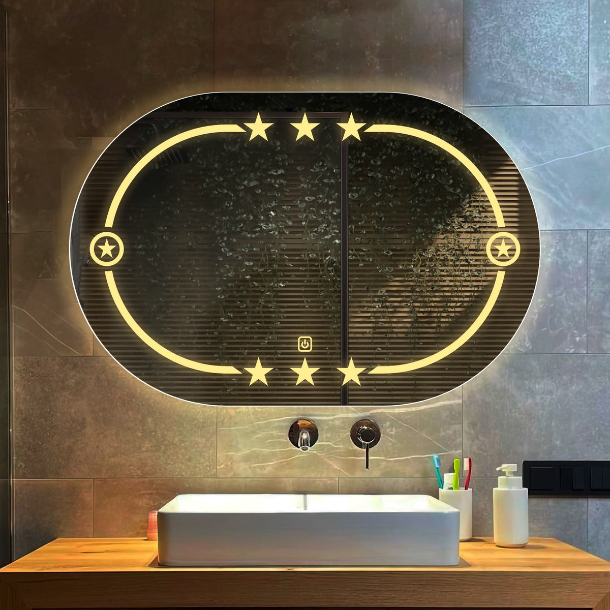 Beautiful Designer Twinkling Stars Pattern Bathroom Mirror with LED - Decor Smart