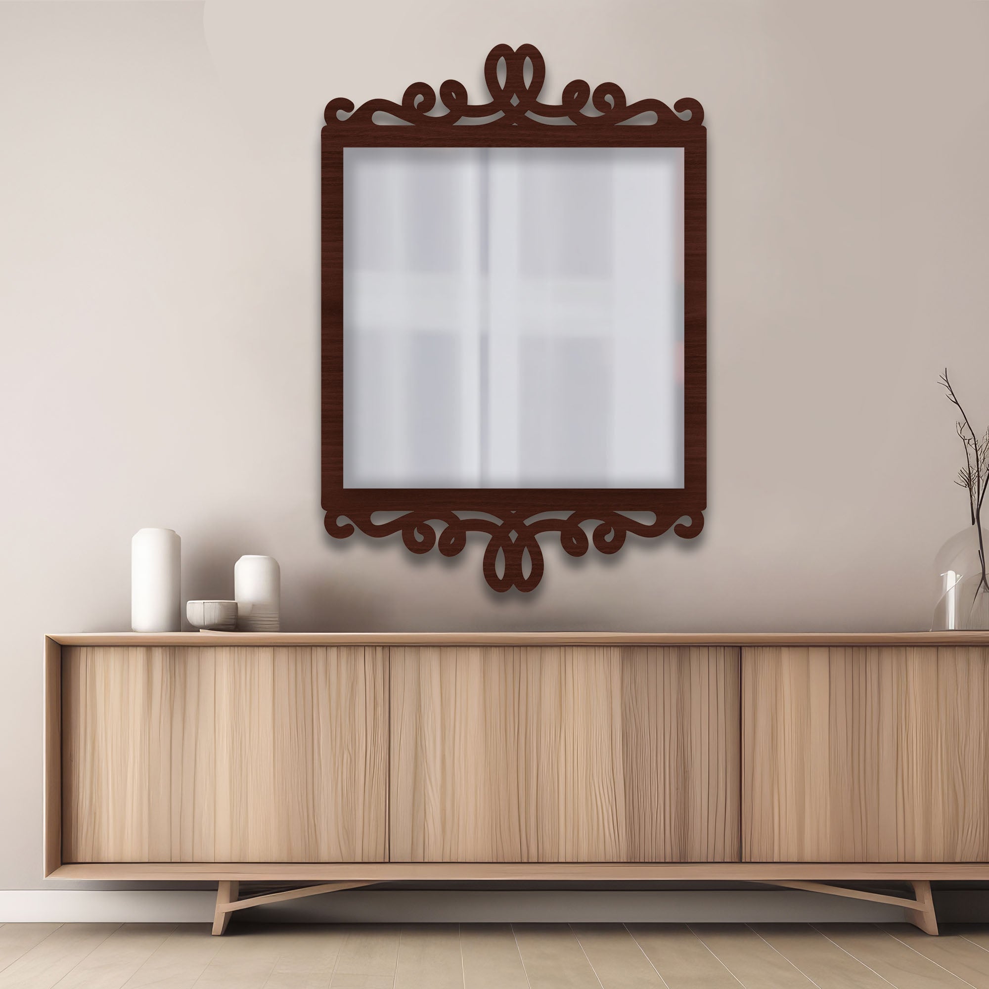Beautiful Elegance Square Shape Designer Wooden Frame Wall Mirror - Decor Smart
