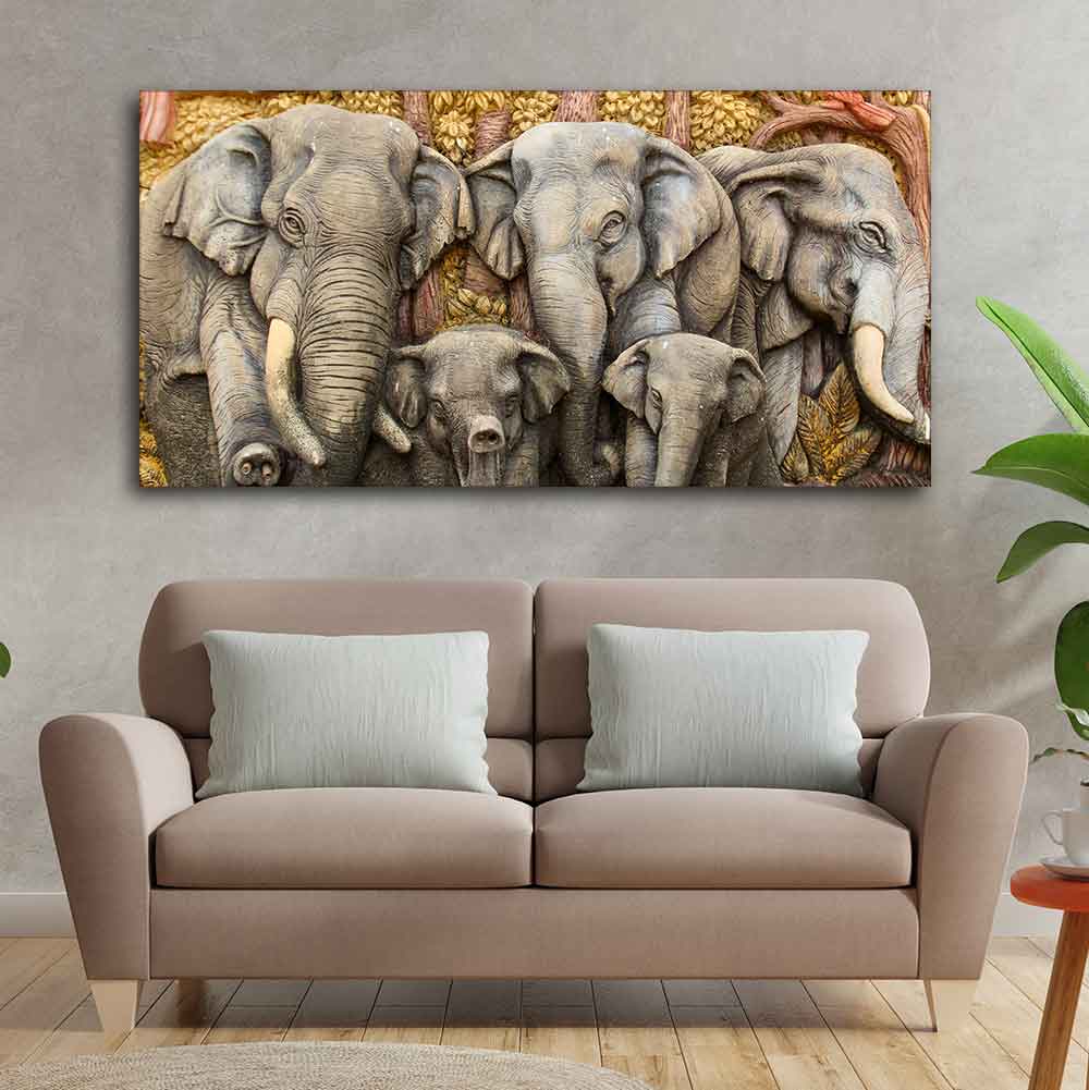 Beautiful Elephant Native Thai style Molding art wall Painting - Decor Smart