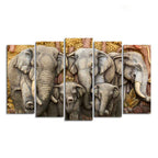 Beautiful Elephants Premium Wall Painting Set of Five Pieces