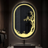 Beautiful Etching Border Edge Tree Design Art LED Bathroom Wall Mirror - Decor Smart