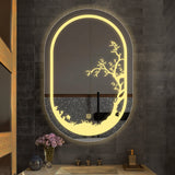 Beautiful Etching Border Edge Tree Design Art LED Bathroom Wall Mirror - Decor Smart