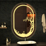 Beautiful Etching Border Edge Tree Design Art LED Bathroom Wall Mirror - Decor Smart