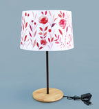 Beautiful Flower Art Night Lamp with Wooden  Base Table Lamp Shade