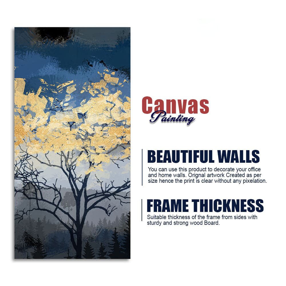 Beautiful Forest at Night with Gold Leaf Tree Canvas Wall Painting - Decor Smart