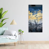 Beautiful Forest at Night with Gold Leaf Tree Canvas Wall Painting - Decor Smart