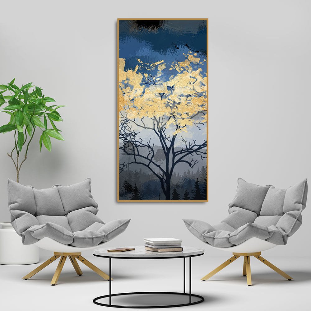Beautiful Forest at Night with Gold Leaf Tree Canvas Wall Painting - Decor Smart