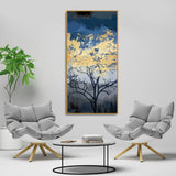 Beautiful Forest at Night with Gold Leaf Tree Canvas Wall Painting - Decor Smart