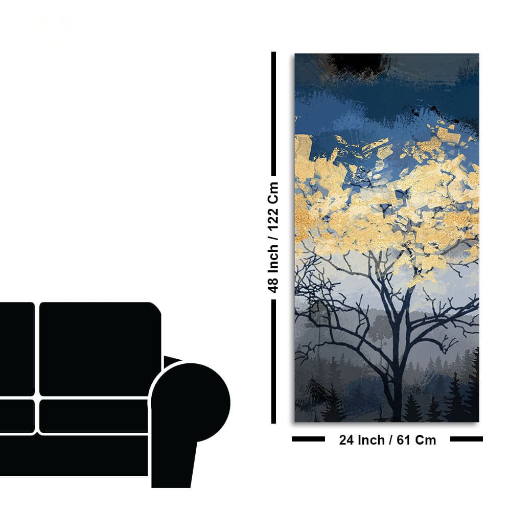 Beautiful Forest at Night with Gold Leaf Tree Canvas Wall Painting - Decor Smart
