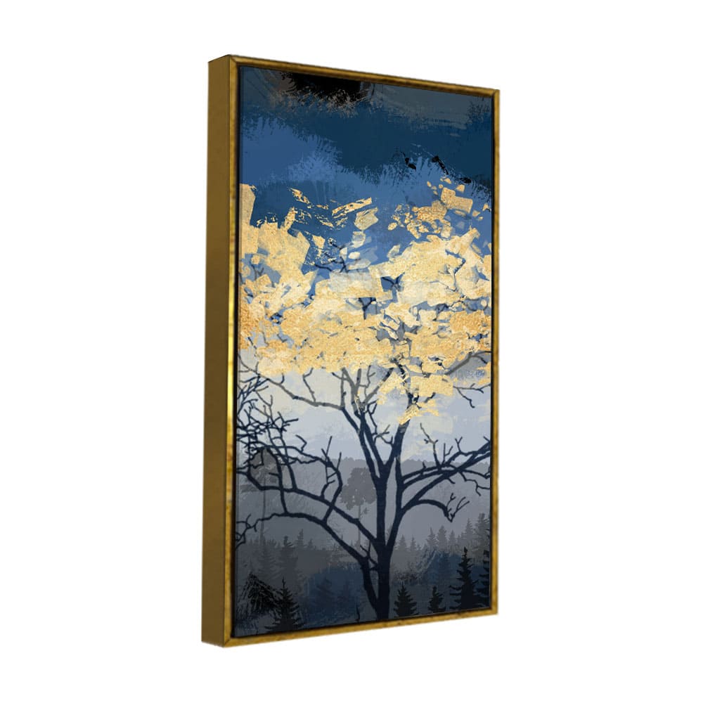 Beautiful Forest at Night with Gold Leaf Tree Canvas Wall Painting - Decor Smart
