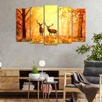 Beautiful Forest Deer Canvas Wall Painting Set of Five