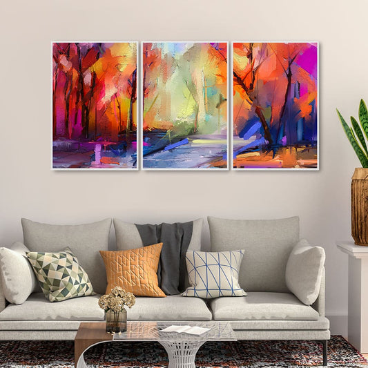 Beautiful Forest of Color Floating Canvas Wall Painting Set of 3 - Decor Smart