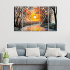 Beautiful Forest Sunset Canvas Wall Painting 5 Pieces