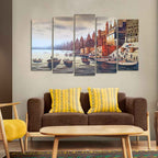 Beautiful Ganga Ghat Canvas Wall Painting of Five Pieces