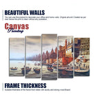 Beautiful Ganga Ghat Canvas Wall Painting of Five Pieces