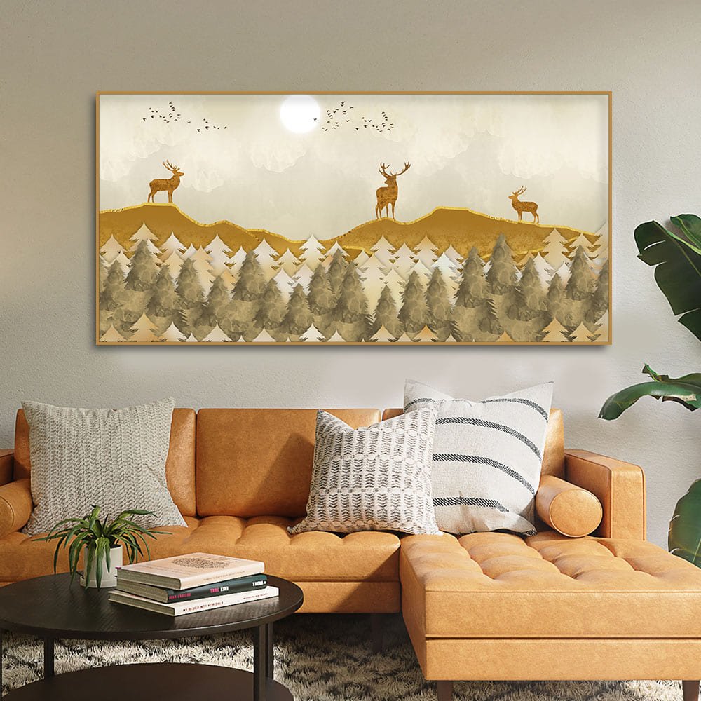 Beautiful Golden Deers Premium Canvas Wall Painting - Decor Smart