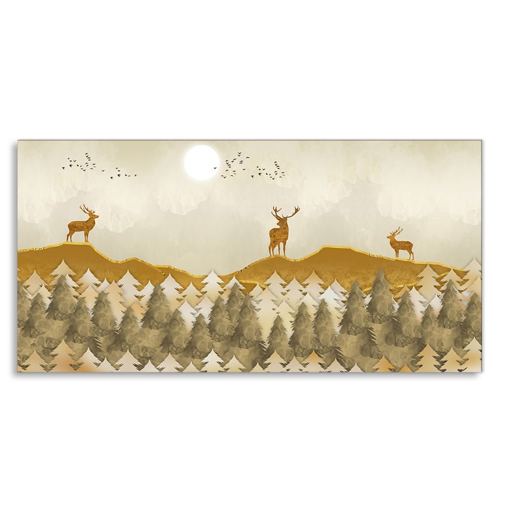 Beautiful Golden Deers Premium Canvas Wall Painting - Decor Smart