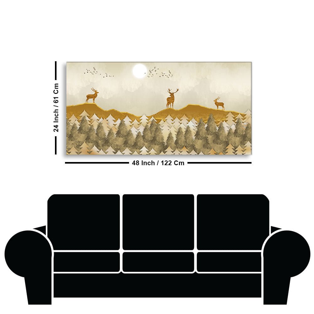 Beautiful Golden Deers Premium Canvas Wall Painting - Decor Smart