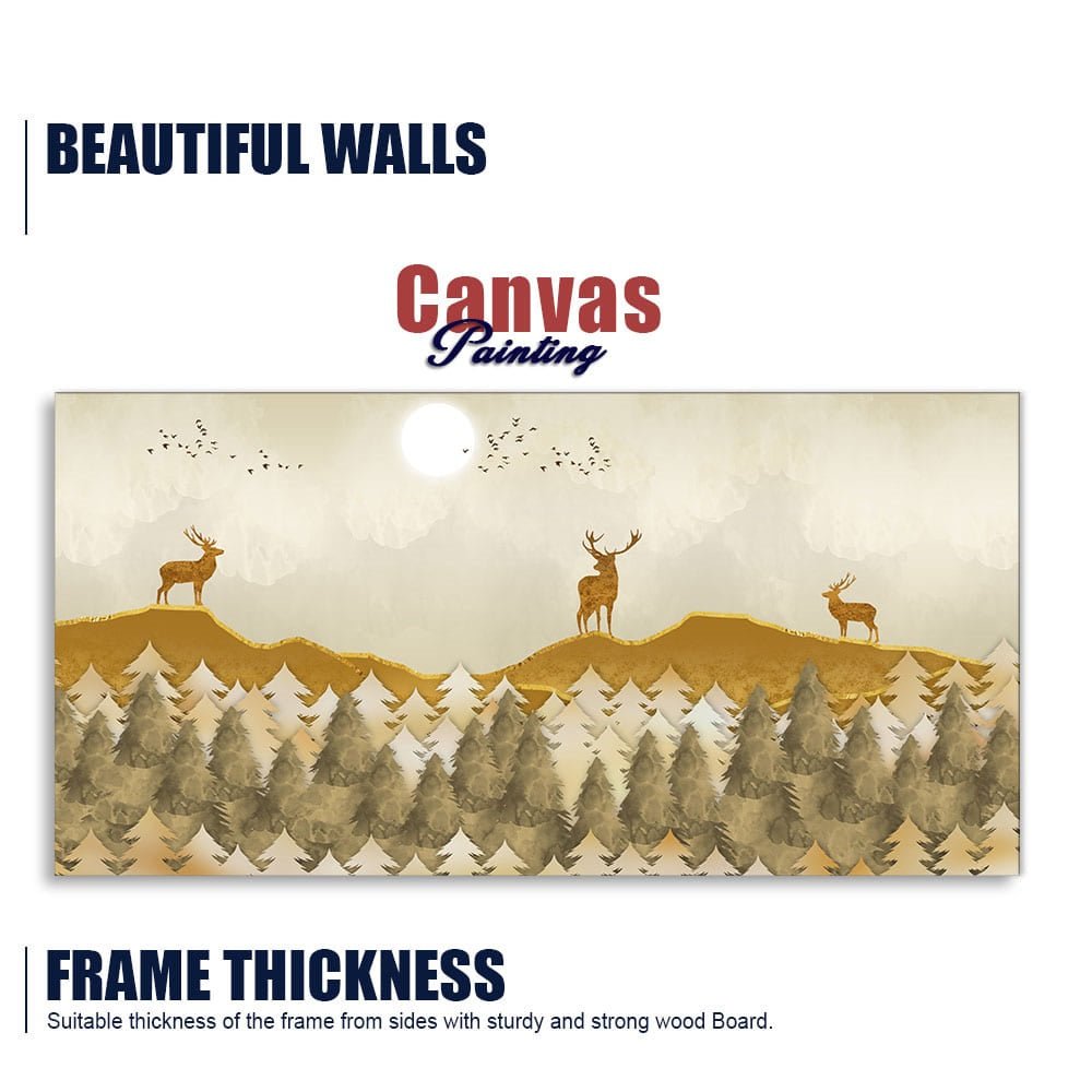 Beautiful Golden Deers Premium Canvas Wall Painting - Decor Smart