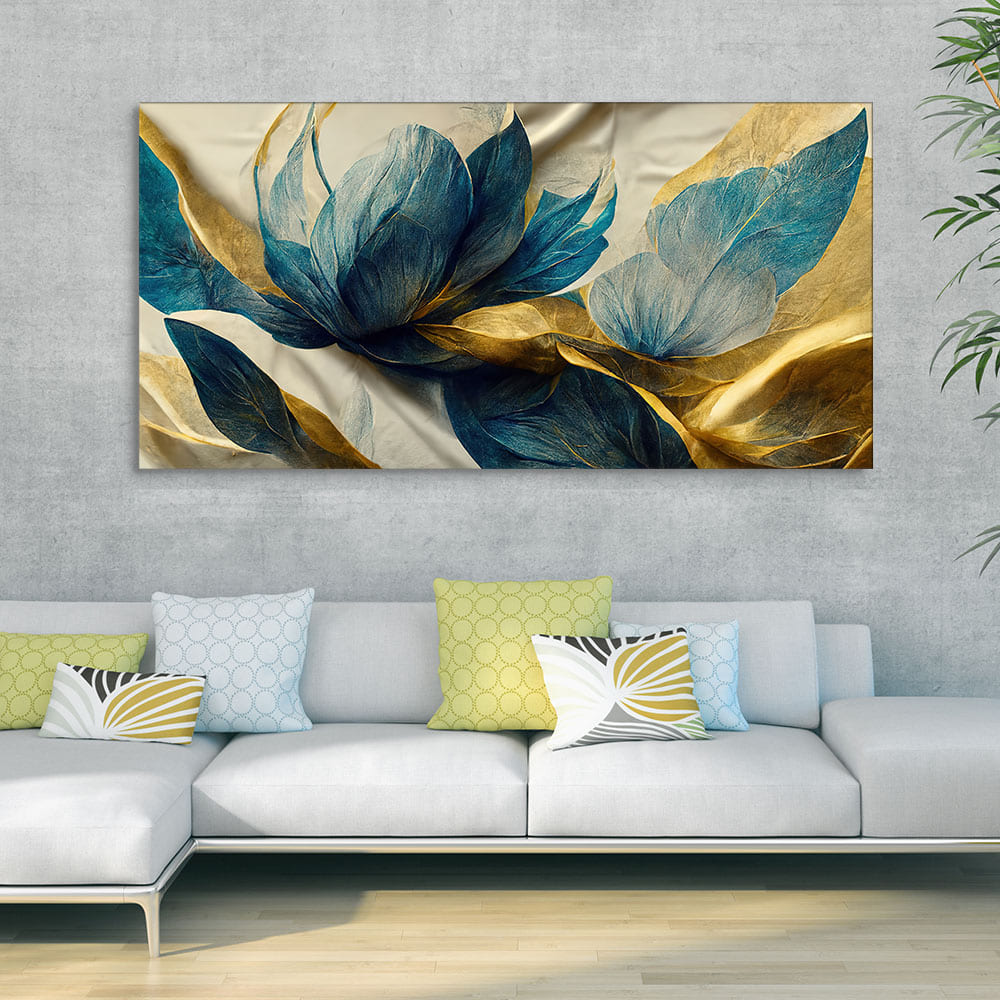Beautiful Golden Flower and Waves Canvas Wall Painting | Decor Smart