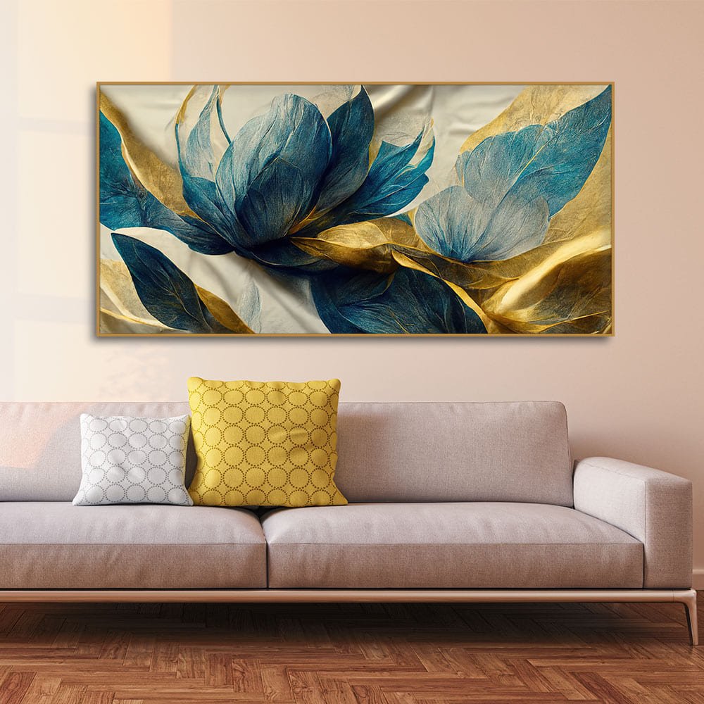 Beautiful Golden Flower and Waves Canvas Wall Painting | Decor Smart