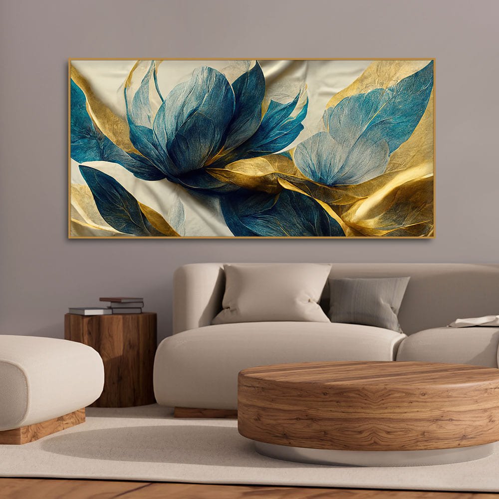 Beautiful Golden Flower and Waves Canvas Wall Painting | Decor Smart