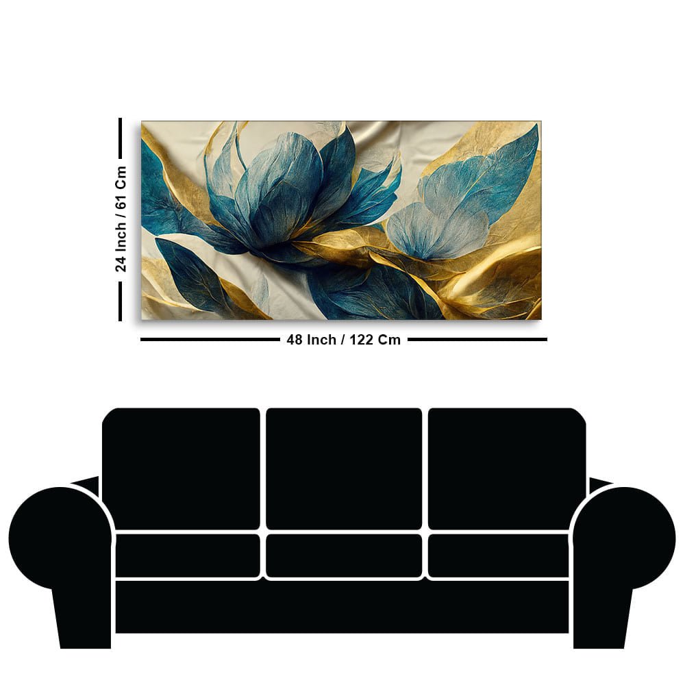 Beautiful Golden Flower and Waves Canvas Wall Painting | Decor Smart