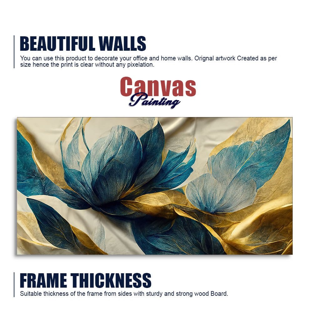 Beautiful Golden Flower and Waves Canvas Wall Painting | Decor Smart