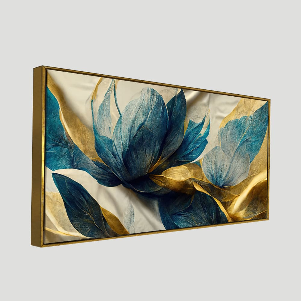Beautiful Golden Flower and Waves Canvas Wall Painting | Decor Smart