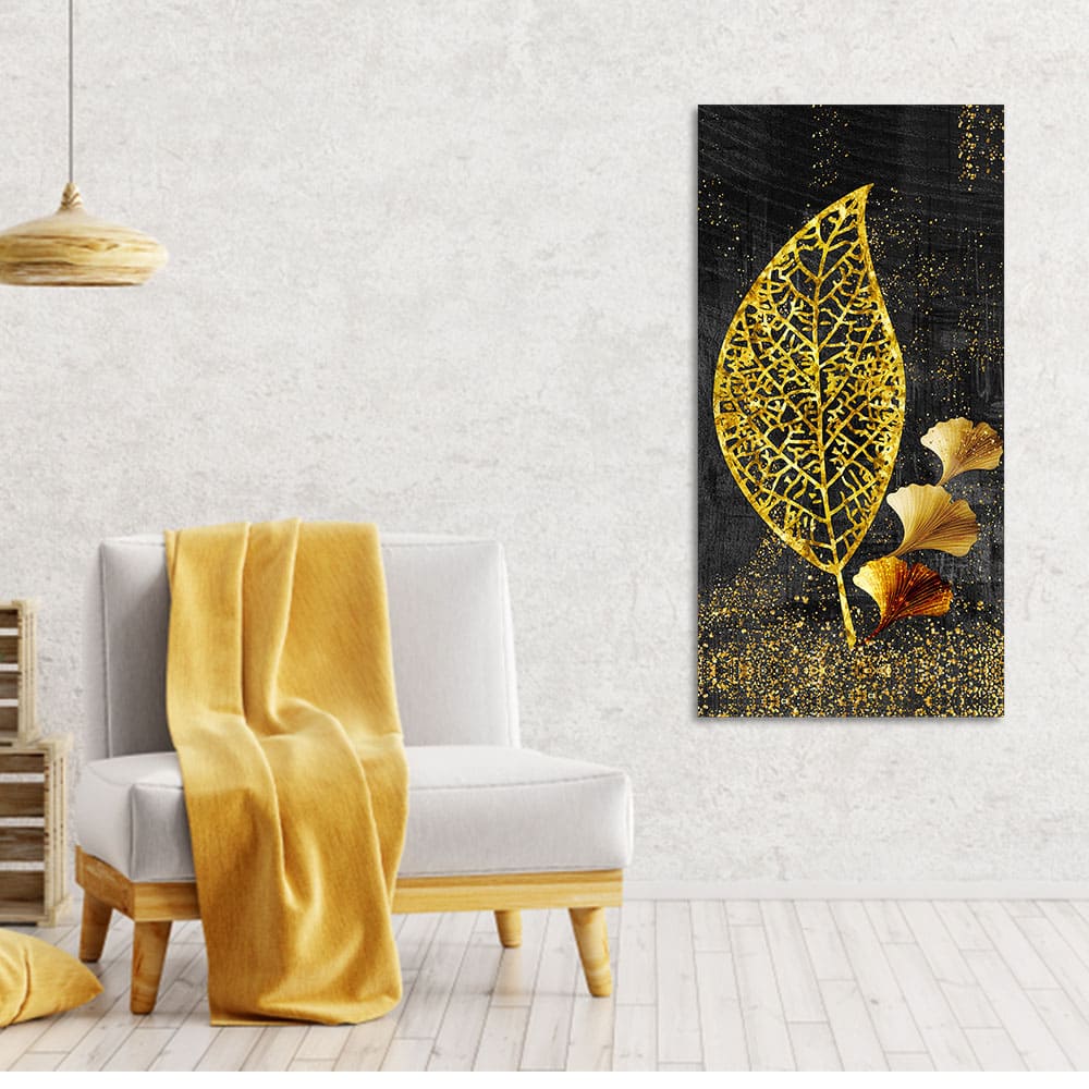 Beautiful Golden Ginkgo Leaf Canvas Wall Painting - Decor Smart