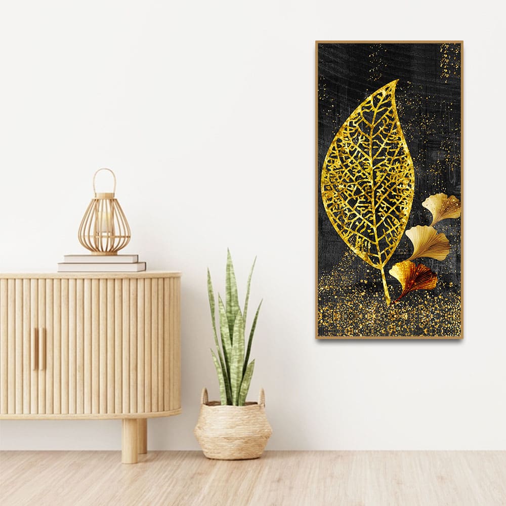 Beautiful Golden Ginkgo Leaf Canvas Wall Painting - Decor Smart