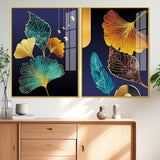 Beautiful Golden Leaves Acrylic Floating Wall Painting Set of 2 - Decor Smart