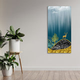 Beautiful Golden Mountains and Deer with Moon Canvas Wall Painting - Decor Smart