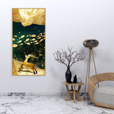 Beautiful Golden Running Deer with Fish Premium Canvas Wall Painting - Decor Smart