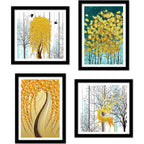 Beautiful Golden Textured Flower Art Wall Frame Set of Four
