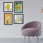 Beautiful Golden Textured Flower Art Wall Frame Set of Four
