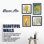 Beautiful Golden Textured Flower Art Wall Frame Set of Four