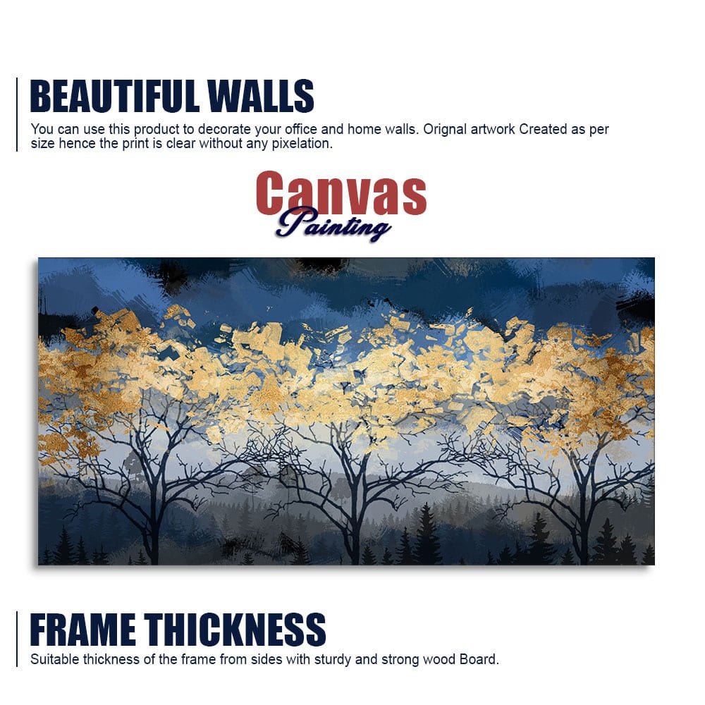 Beautiful Golden Tree Abstract Design Premium Canvas Wall Painting - Decor Smart