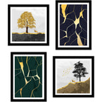 Beautiful Golden Tree with Deer Scenery Wall Frame Set of Four