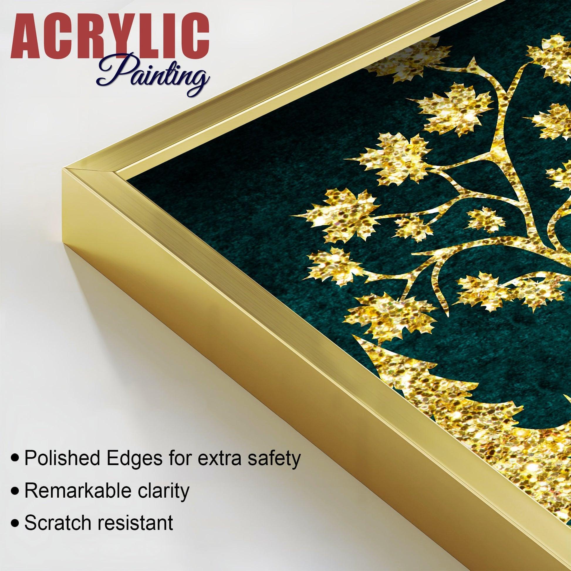 Beautiful Golden Trees with Deer Premium Acrylic Floating Wall Painting Set Of 2 - Decor Smart