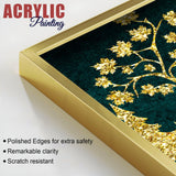 Beautiful Golden Trees with Deer Premium Acrylic Floating Wall Painting Set Of 2 - Decor Smart