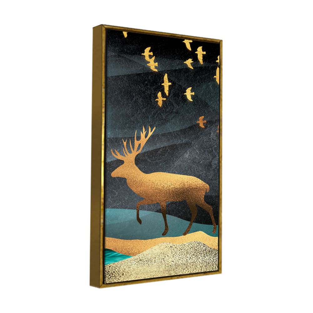 Beautiful Golden Walking Deer Premium Canvas Wall Painting - Decor Smart
