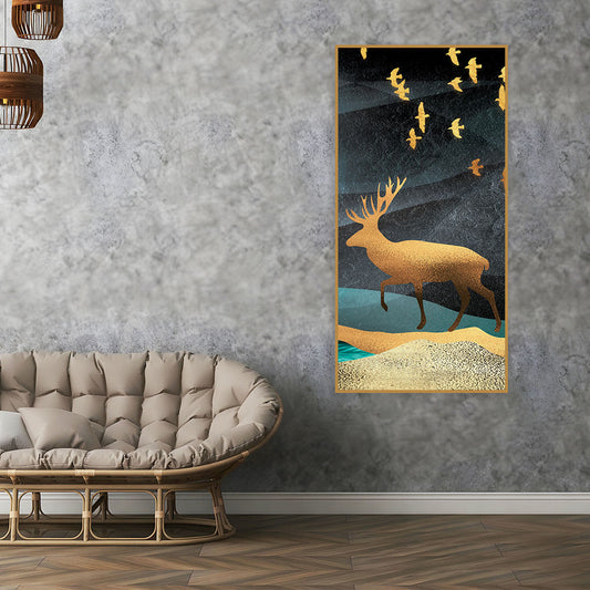 Beautiful Golden Walking Deer Premium Canvas Wall Painting - Decor Smart